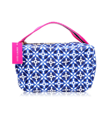 2.Estee Lauder Blue Floral Cosmetic Pouch